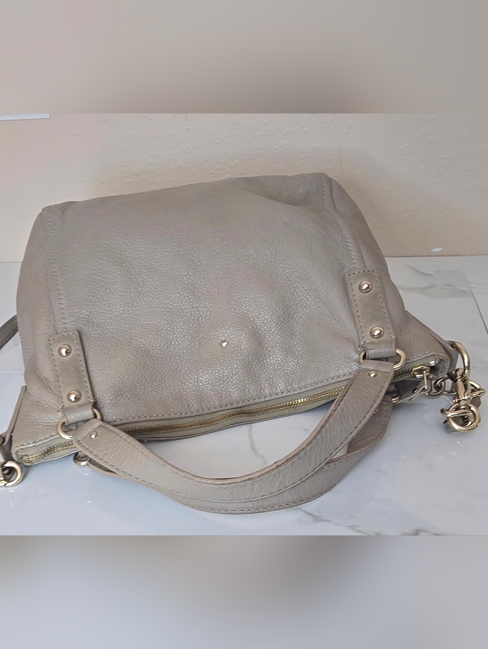 Kate Spade New York Pebbled Leather Satchel Crossbody Taupe Beige Bag - Picture 6 of 10